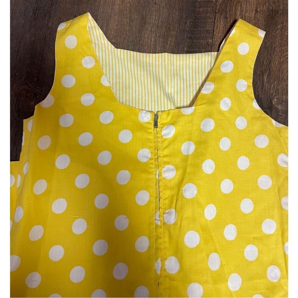 Vintage 60s Bright Yellow Polka Dot & Stripes Reversible Tunic Top & Shorts Set - Picture 14 of 14